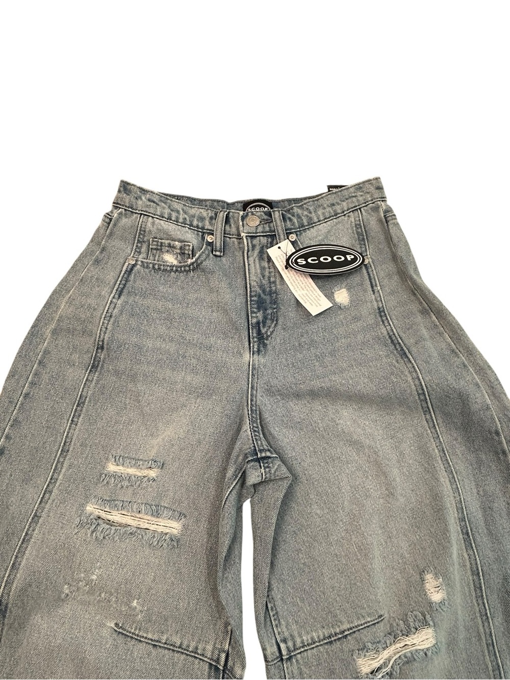SCOOP Barrel Seam Baggy Wide Leg Ankle Women’s Jeans NWT 2 High Rise Med Wash - Picture 3 of 13